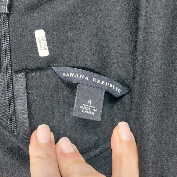 Banana Republic Black Dress Size 4 Small 100% Wool Sleeveless Fit Flare High Low - Picture 7 of 13